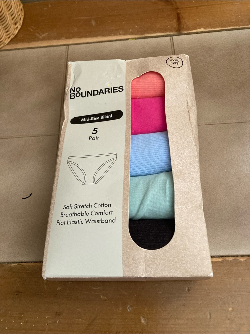 No Boundaries 5-Pack Mid-Rise Bikini‎ Panties- Multi XXXL NWT